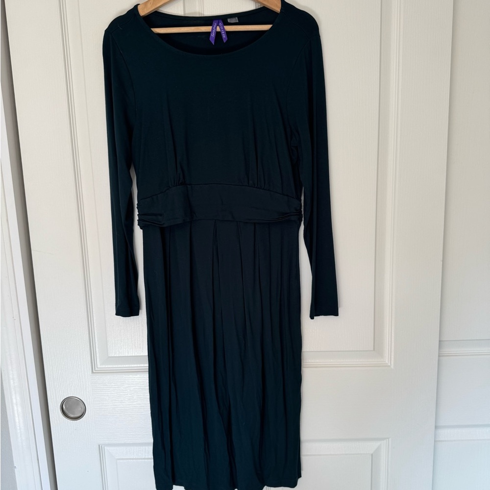 Green Crew Neck Long Sleeve Maternity Dress